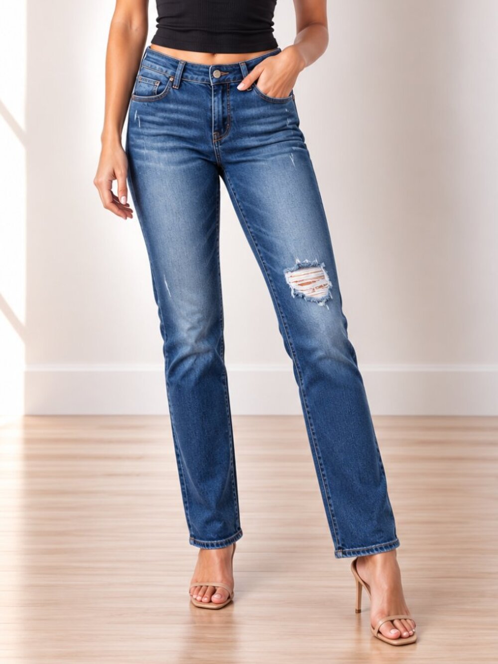 Mavi Emma Slim Boyfriend Distressed Denim Jeans (Size: 29/32)